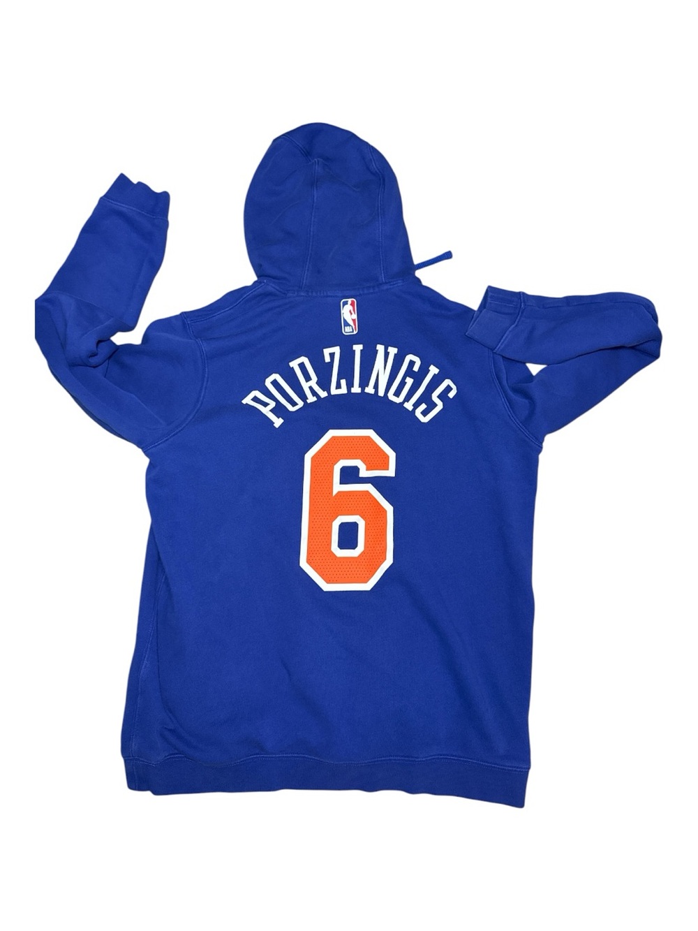 NIKE New York Knicks Porzingis #6 Jersey Hoodie Large Blue Orange